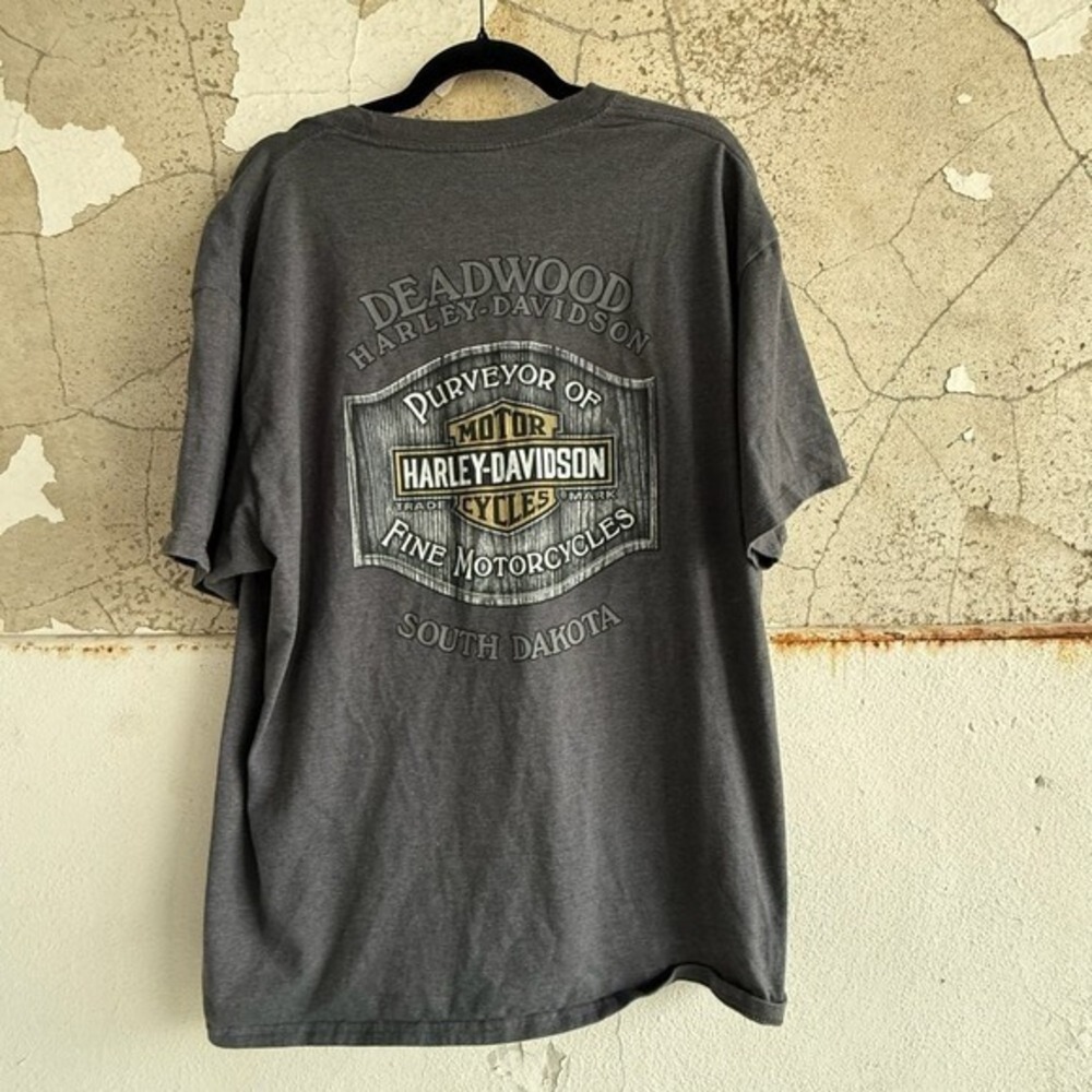 Harley Davidson Tee Deadwood South Dakota T Shirt Gray Pocket Logo 2XL